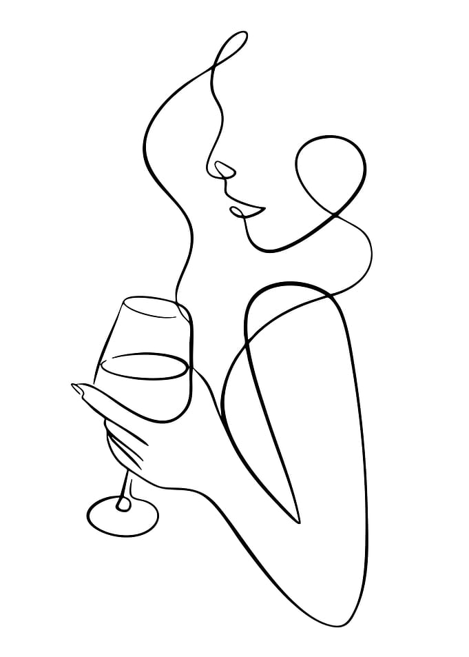 Woman holding a wine glass, line art