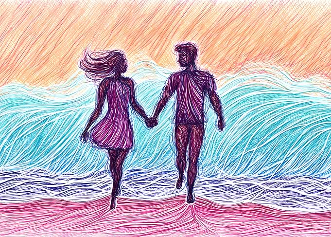 Couple running on beach