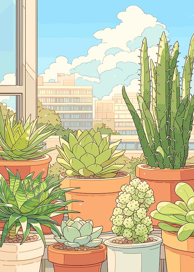 Potted Succulents on a Balcony