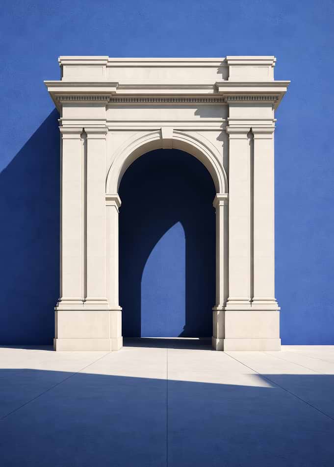 Architectural Archway Against Blue Wall