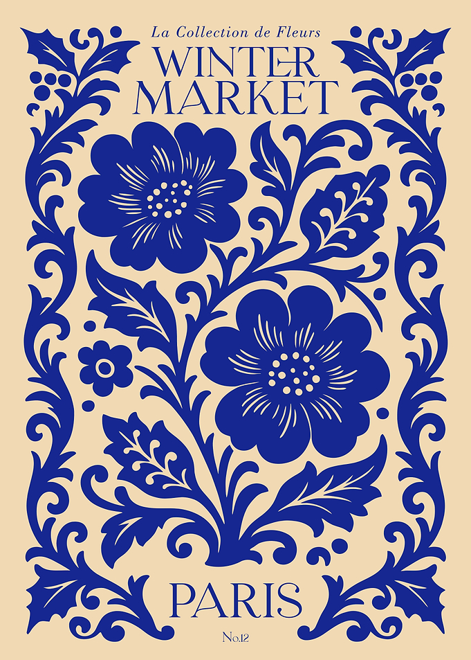 Blue Floral Winter Market Paris Poster