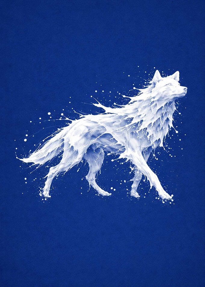 White Wolf Made of Splashing Liquid