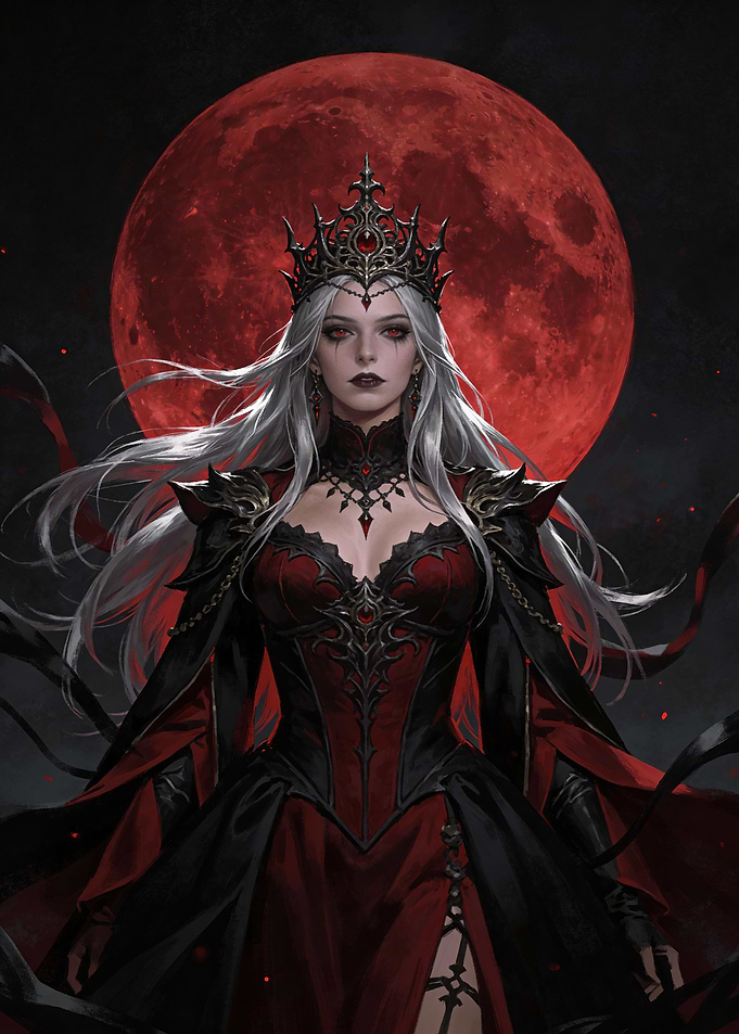 Gothic Queen Under a Blood Moon