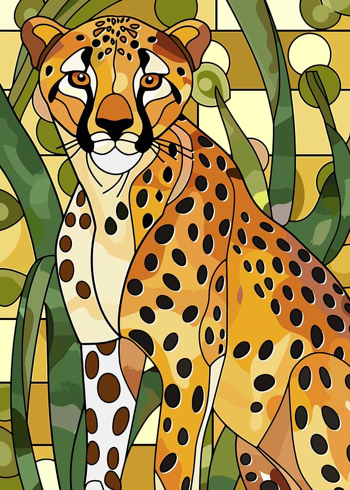 Stained Glass Cheetah Portrait