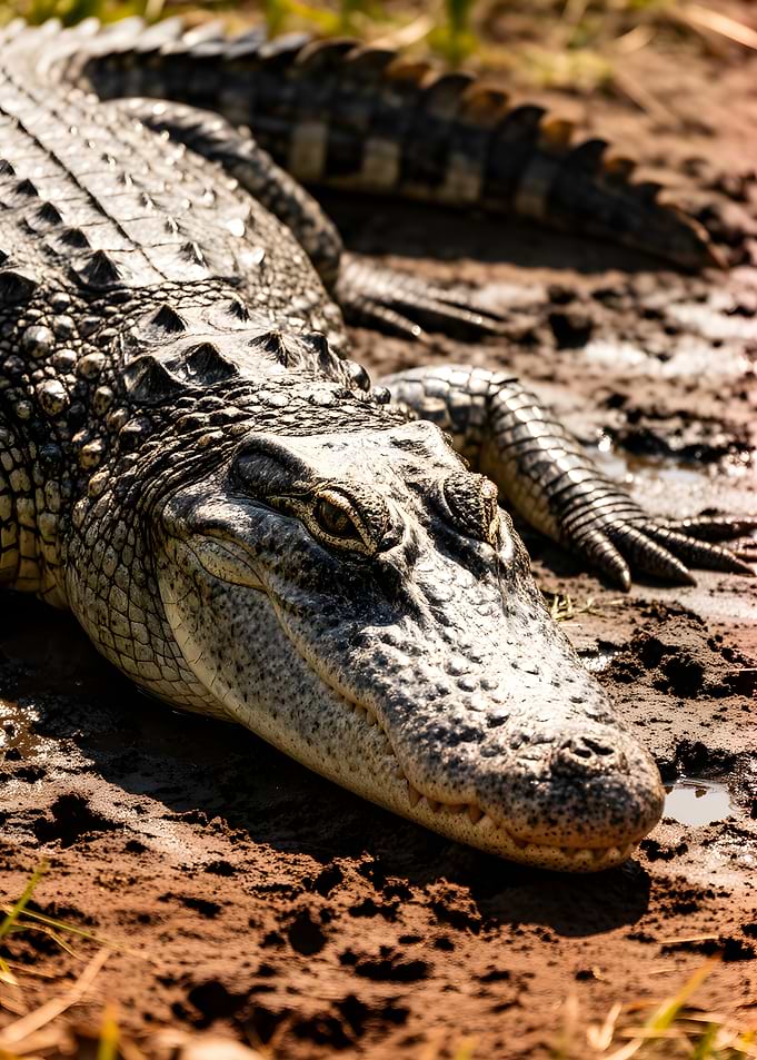 Close-up of a Crocodile on Muddy Ground