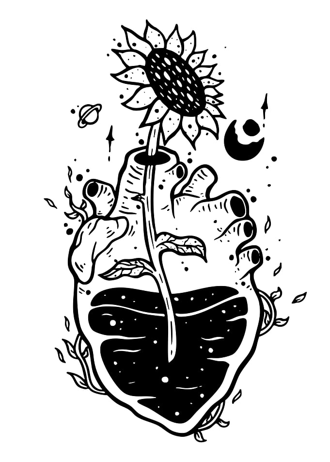 Anatomical Heart with Sunflower and Space