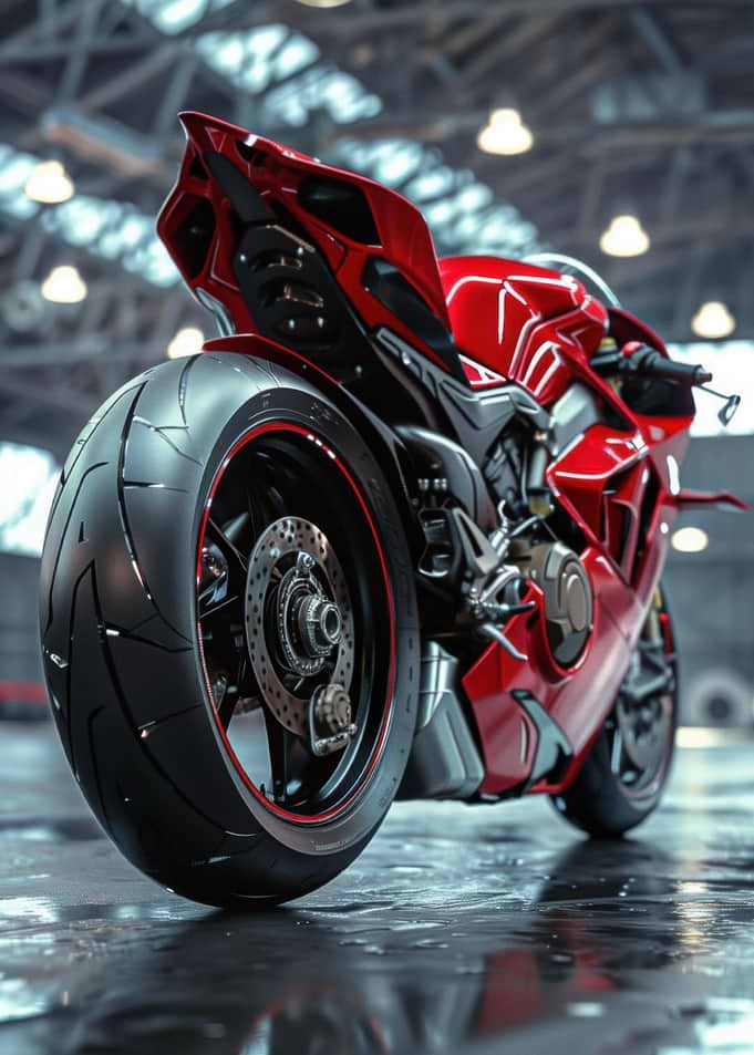 Red Sport Motorcycle Rear View