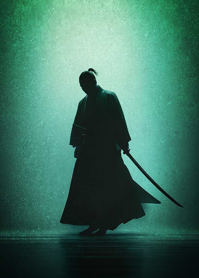 Silhouette of a Samurai with a Sword Poster
