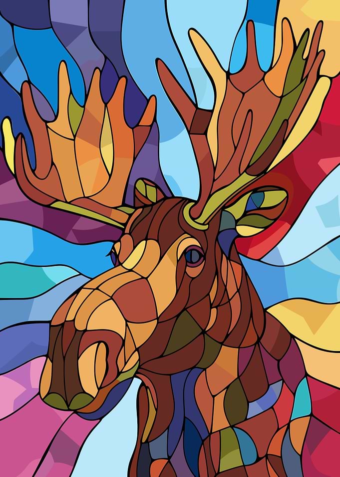 Stained Glass Moose Portrait