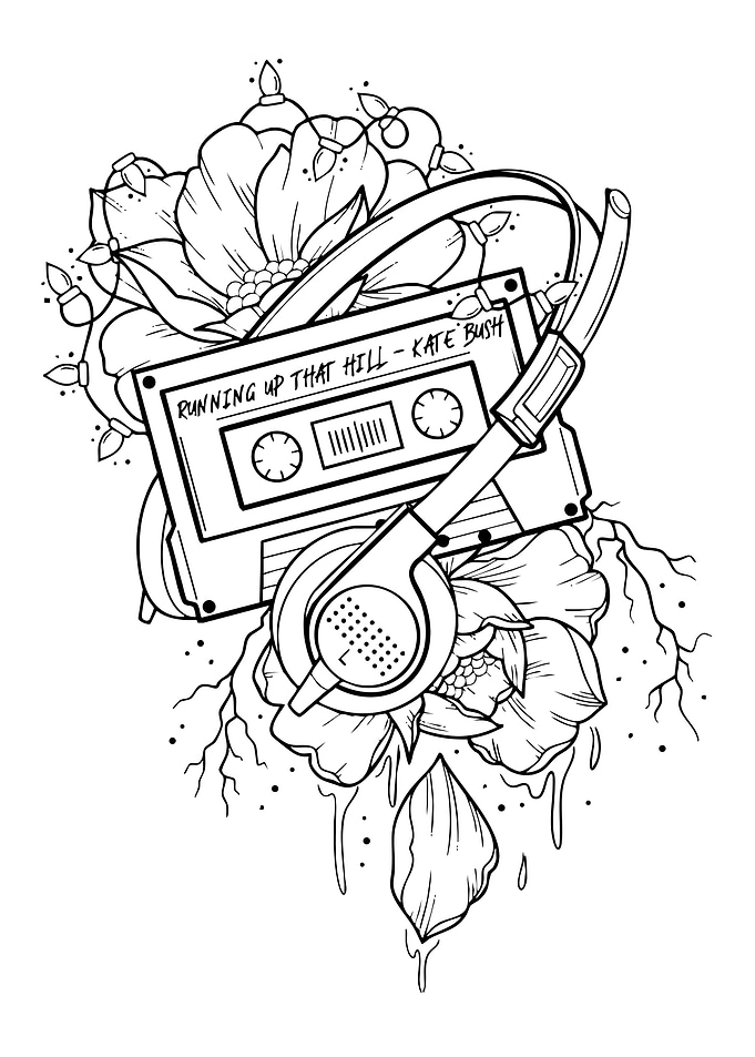 Cassette Tape with Headphones and Flowers