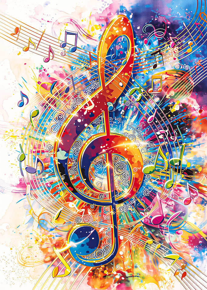 Vibrant Musical Notes and Treble Clef