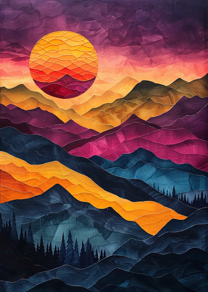 Vibrant Mountain Sunset with Sun