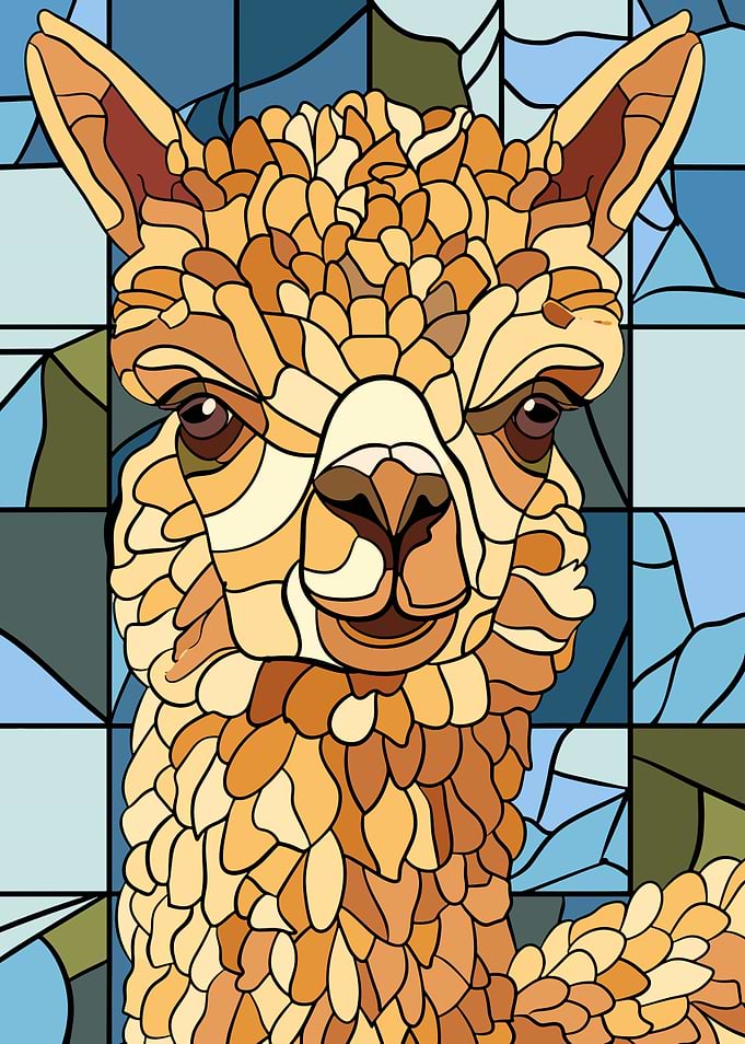 Stained Glass Alpaca Portrait