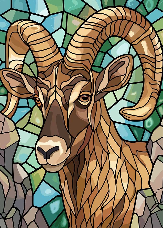 Stained Glass Bighorn Sheep Portrait