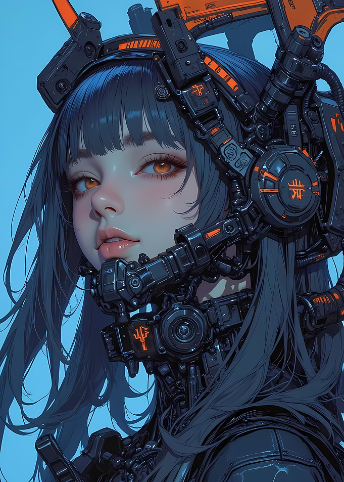 Cyberpunk Anime Girl with Mechanical Augmentations
