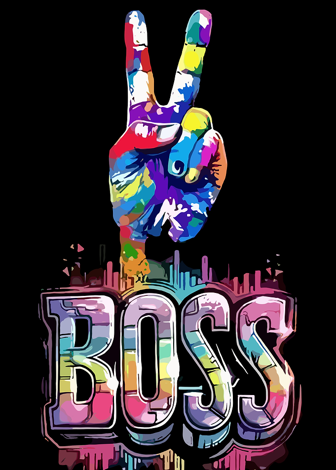 Colorful Peace Sign and Boss Text
