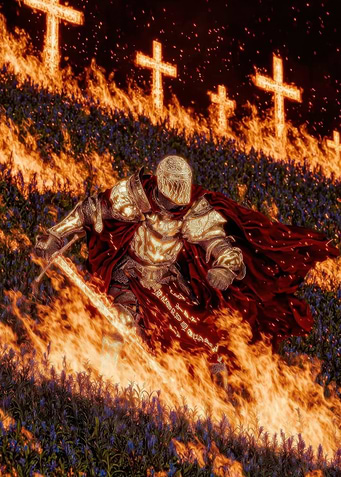 Knight in Fiery Landscape