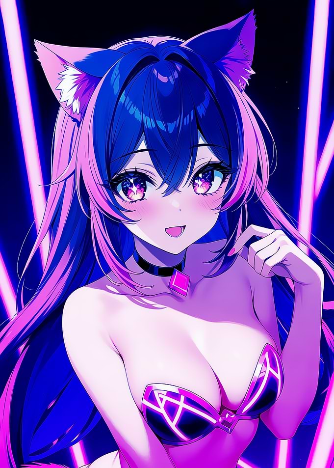 Cute Anime Cat Girl in Neon Lights