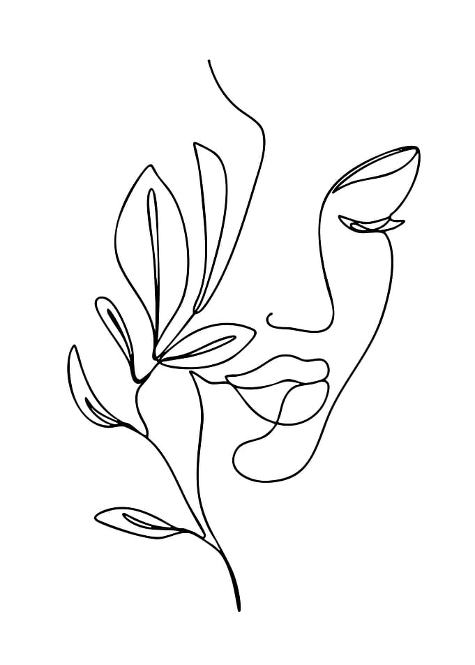 Minimalist Line Art of Woman and Flower