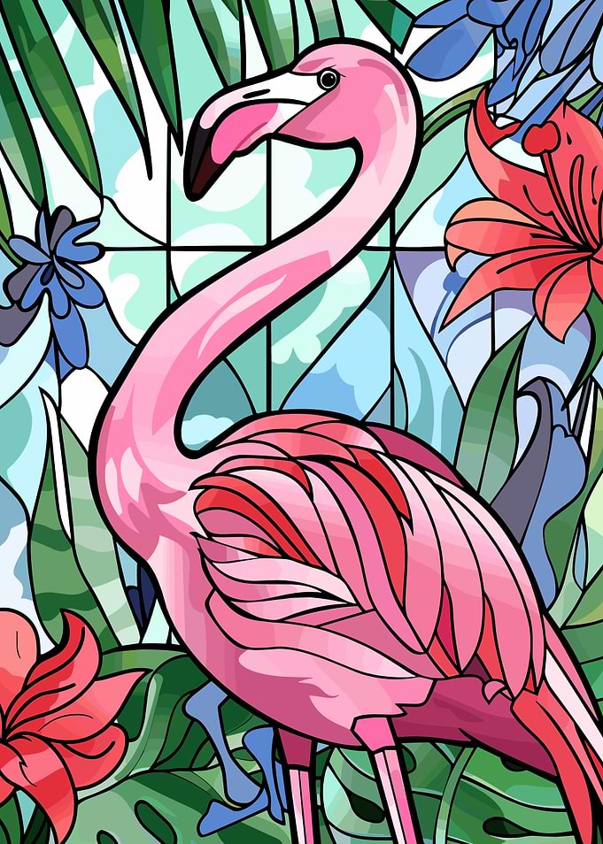 Pink Flamingo in Tropical Floral Setting