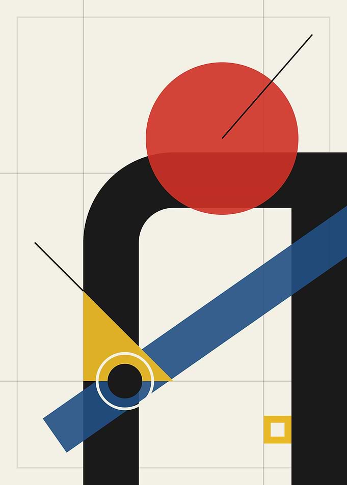 Abstract Geometric Composition with Red Circle