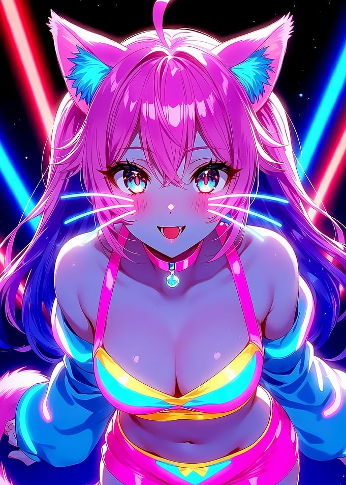 Anime Cat Girl in Neon Lights