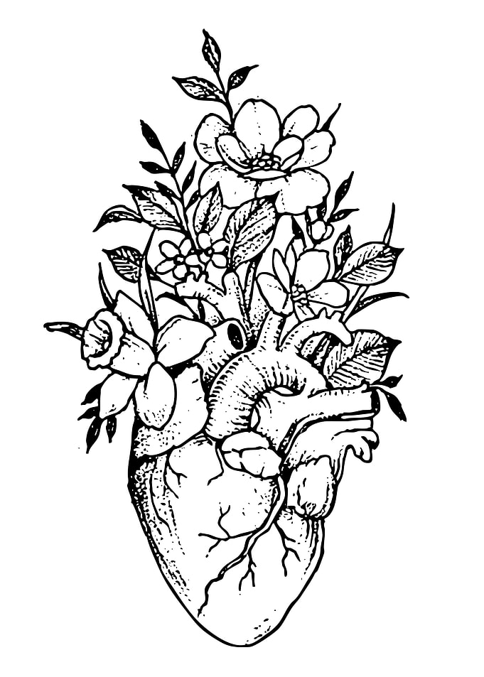 Anatomical Heart with Flowers