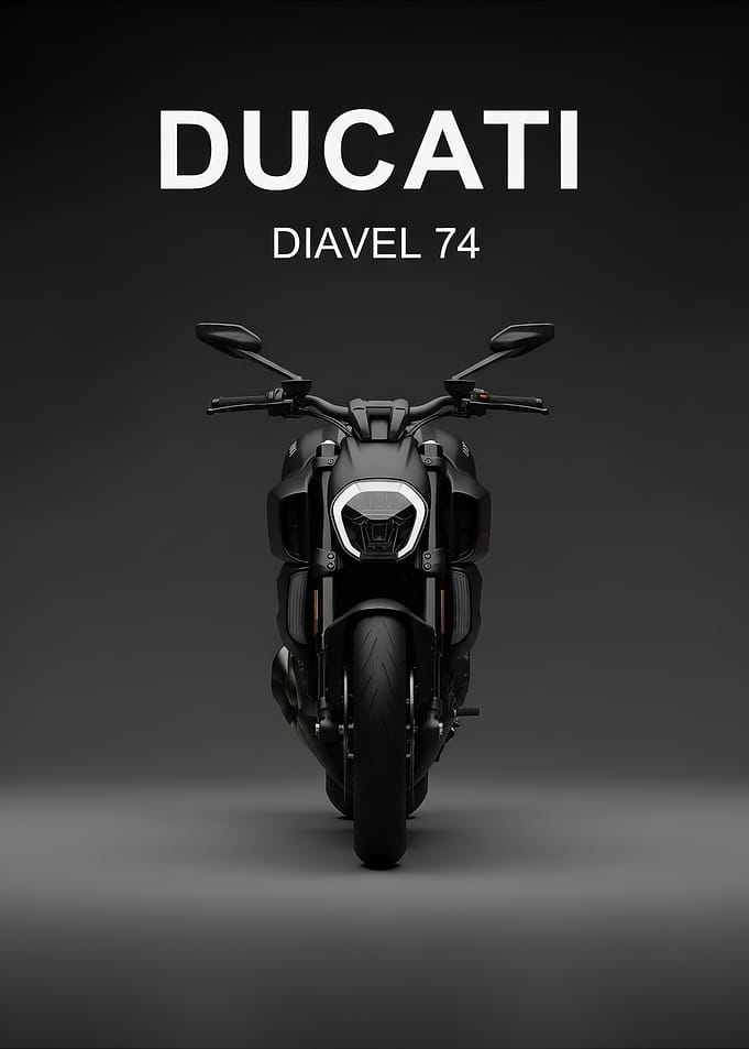 black Ducati Diavel 74 Motorcycle face poster