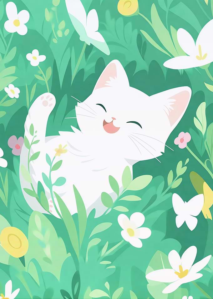 Cute White Kitten in a Garden