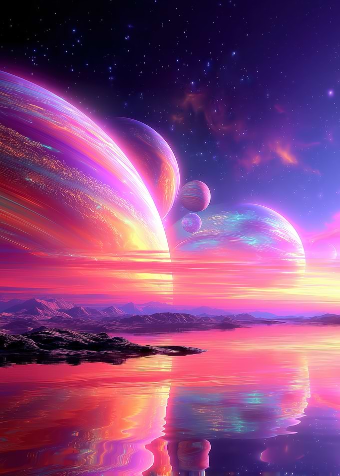 Alien Planet Landscape with Multiple Moons