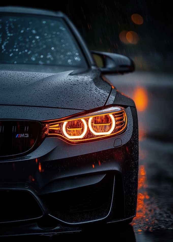 BMW M3 Headlights in Rain