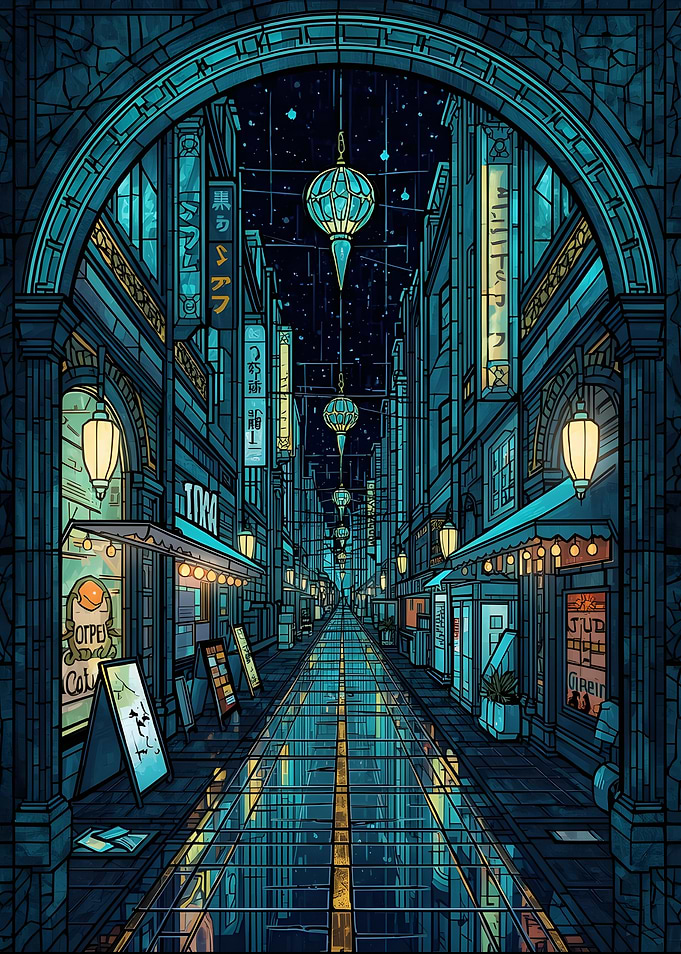 Neon-lit Japanese Street at Night