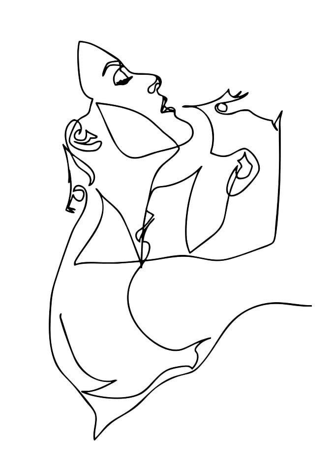 Abstract Couple Kissing Line Art