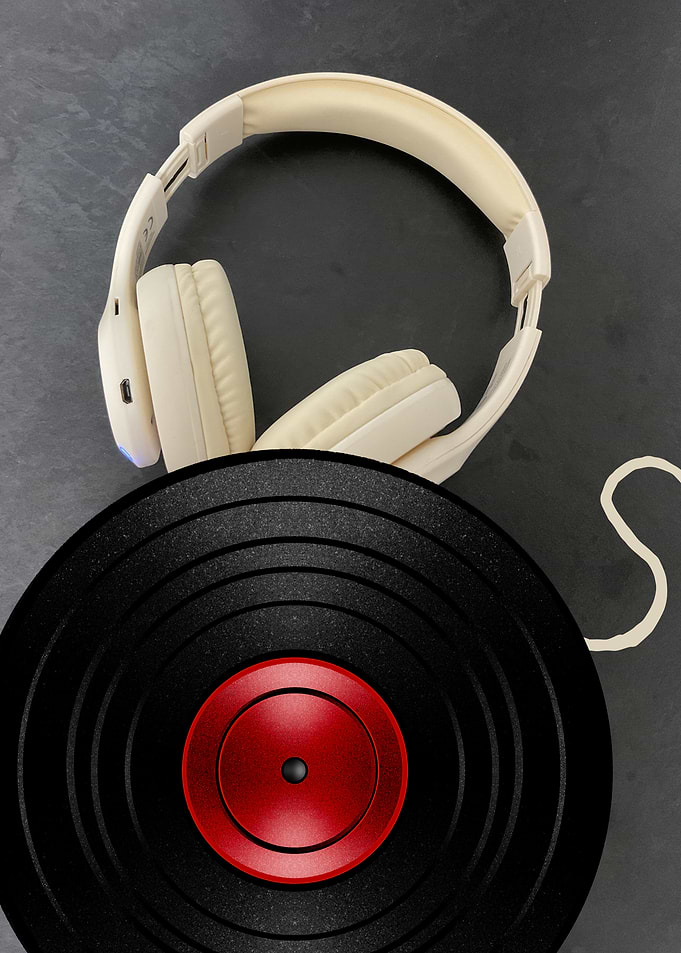 Headphones and Vinyl Record