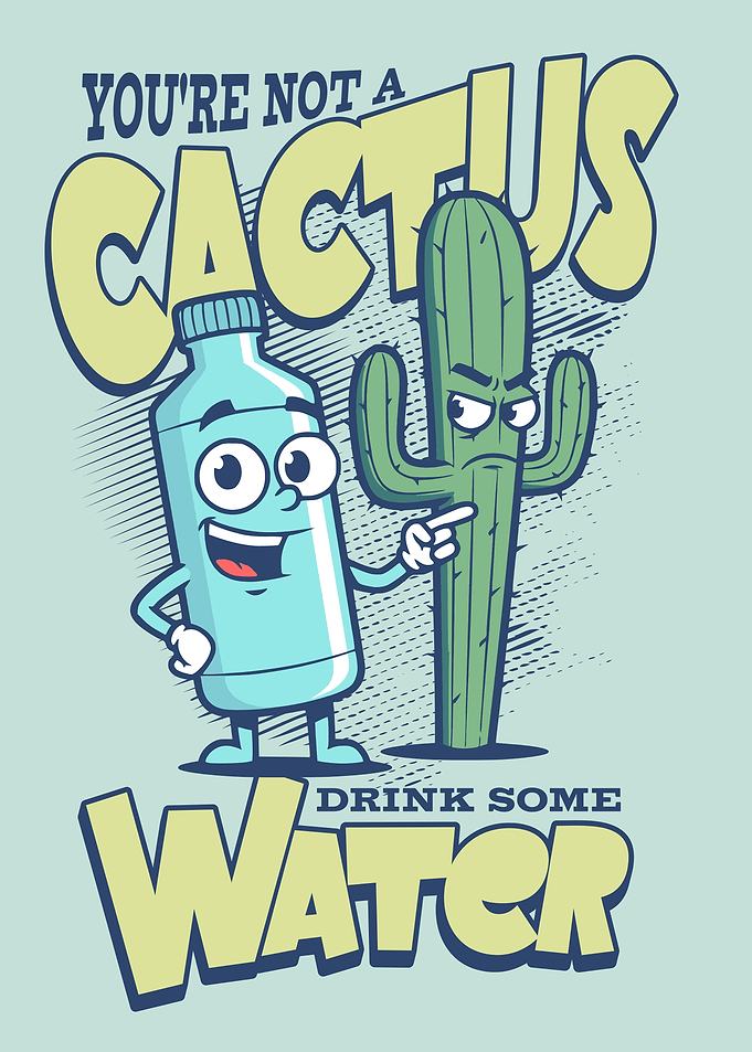 Funny Water Bottle and Cactus