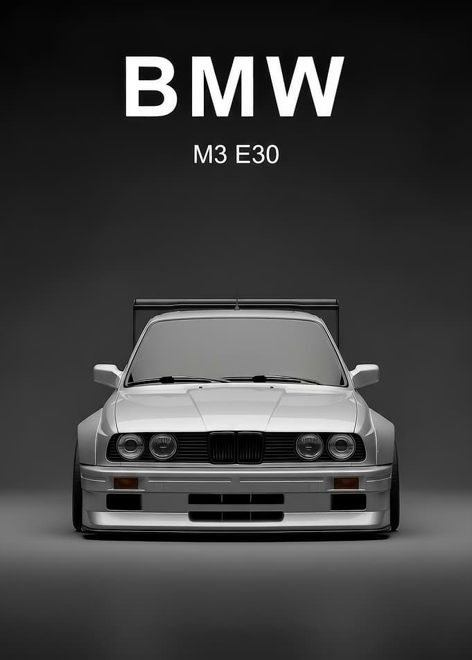 silver race BMW M3 E30 Front View