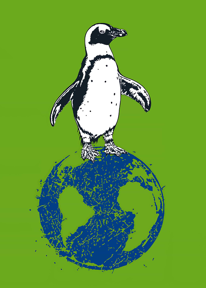 Penguin Standing on Planet Earth