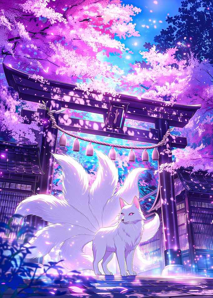 Kitsune Under Cherry Blossoms