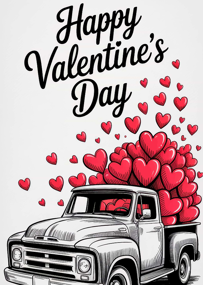 Happy Valentine's Day Truck with Hearts