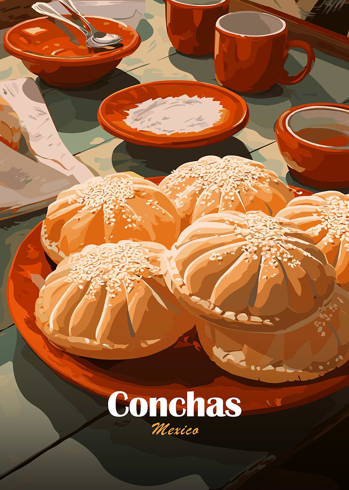 Conchas pastries with coffee