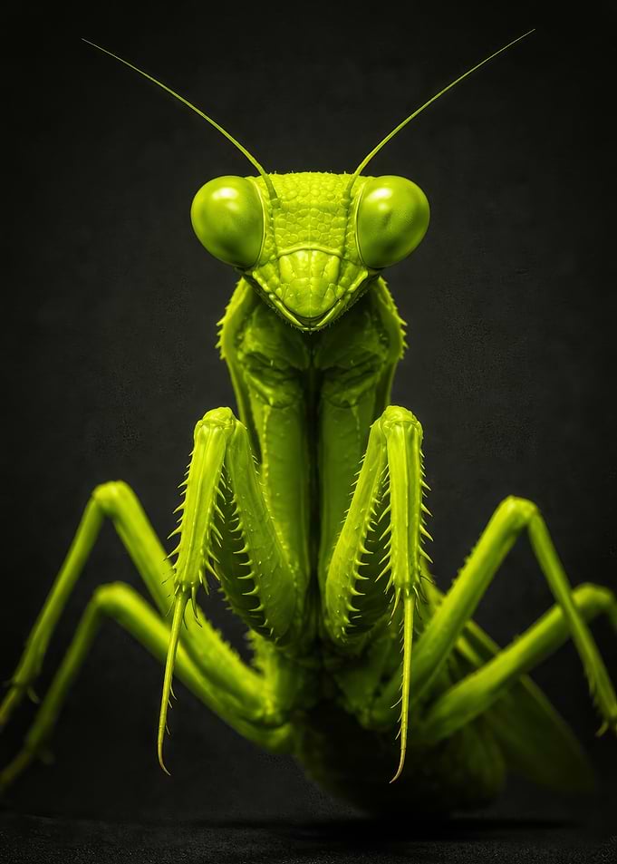 Close-up of a green praying mantis