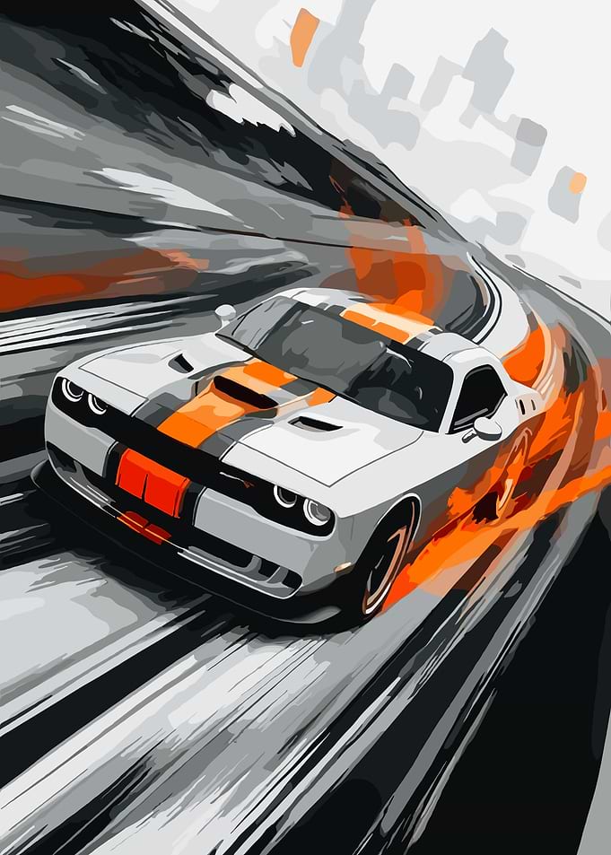 White Dodge Challenger on a Racetrack