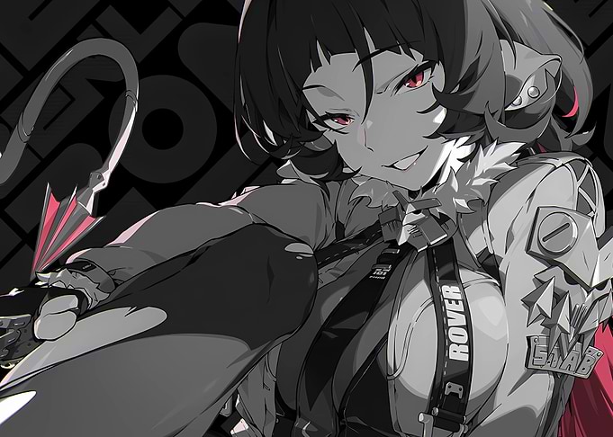 Anime Girl with Red Eyes and Tail