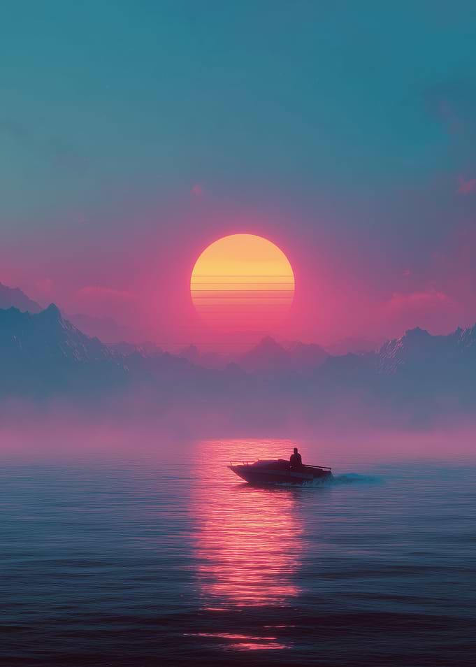 Boat on a Lake at Sunset