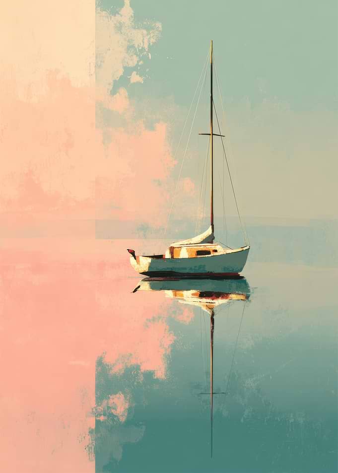 Sailboat on calm water with reflection