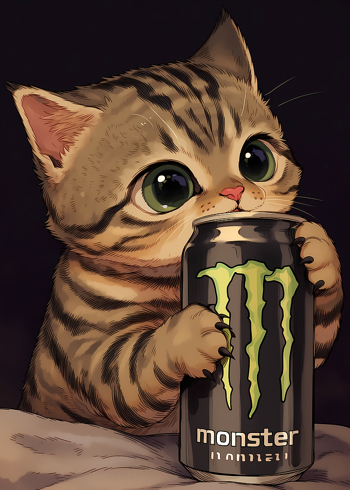 Cute Kitten Holding Monster Energy Can