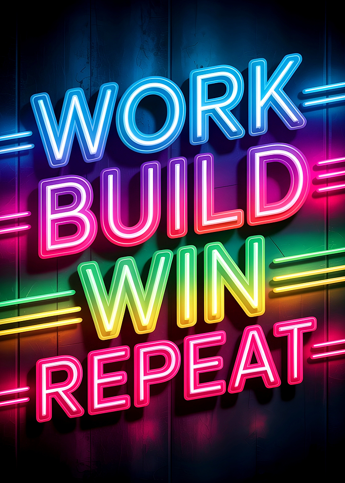 Work Build Win Repeat Neon Sign