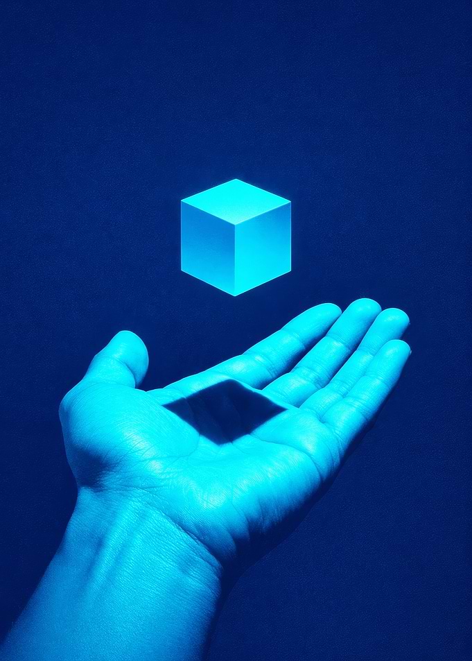 Hand Levitating a Glowing Cube