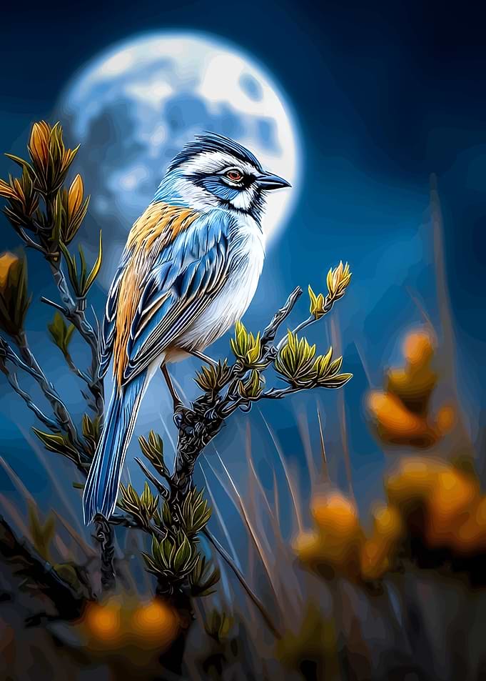 Bird on a branch under the moon