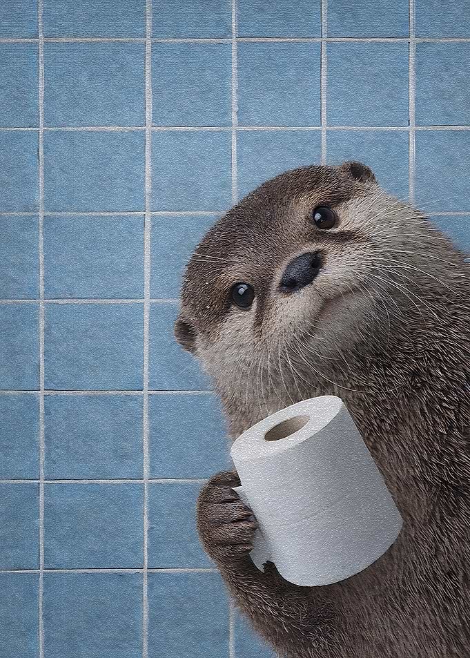 Otter holding toilet paper